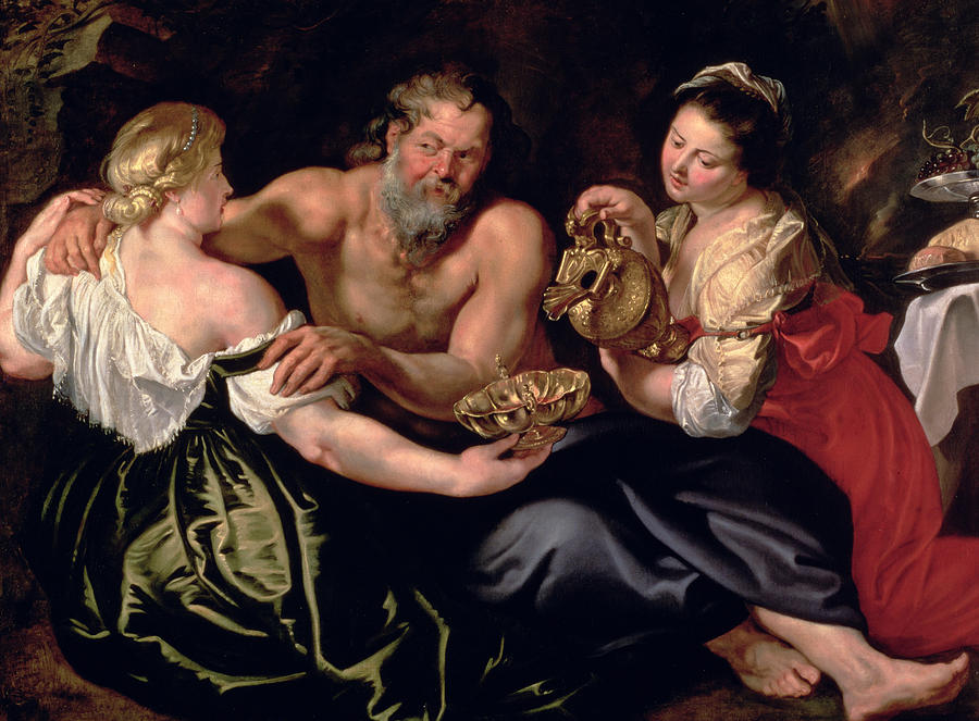 Lot and his daughters Painting by Rubens