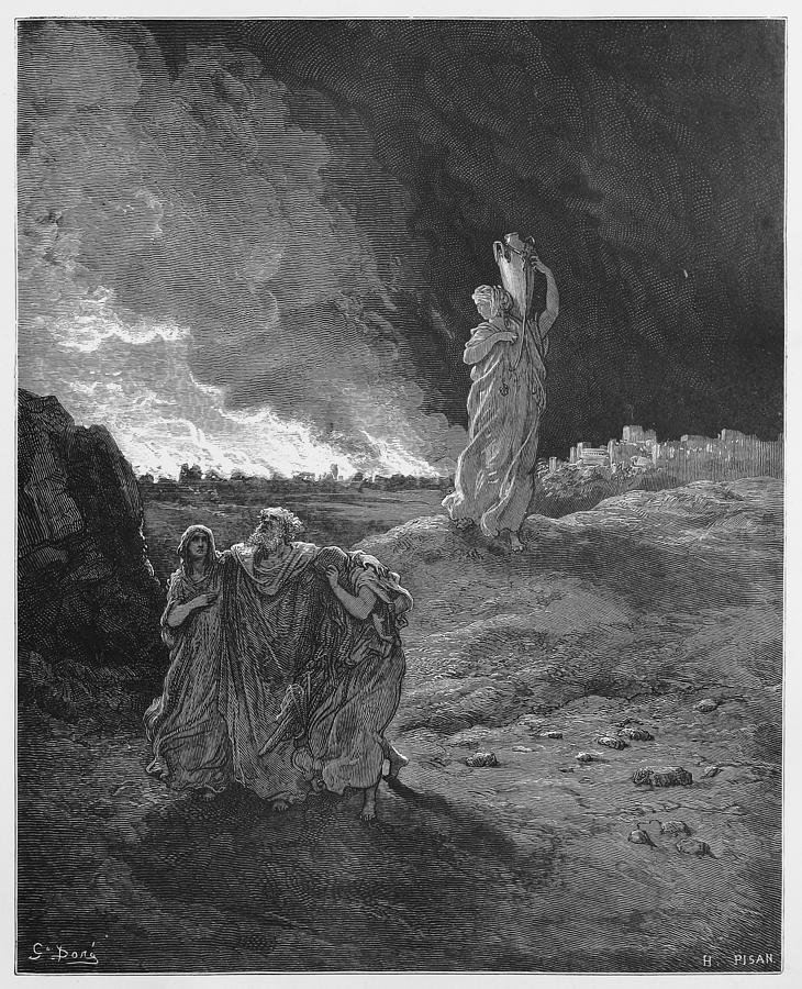 Lot and his family flee from Sodom Drawing by Oprea Nicolae | Fine Art ...