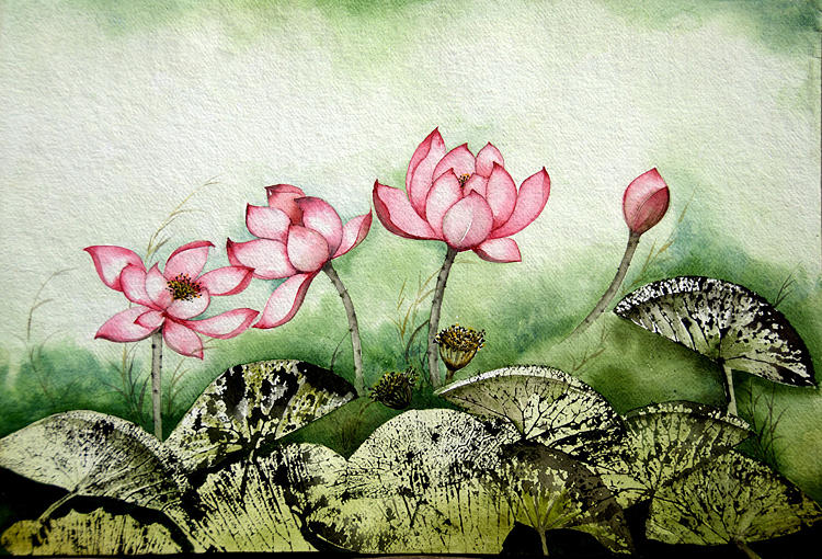 Nature Painting - Lotus-1 by Sucheta Misra