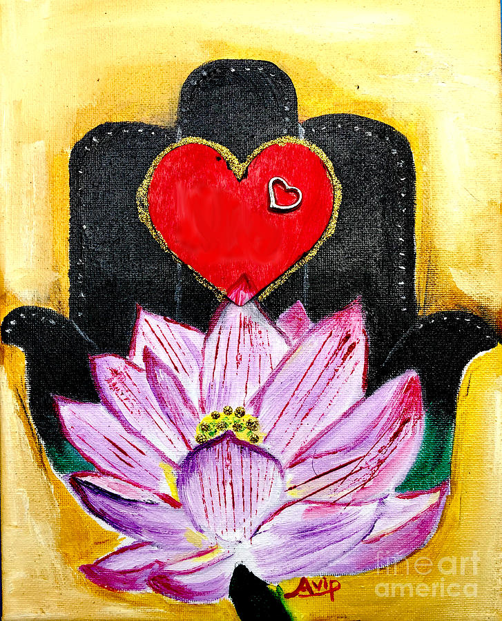 Jewish Painting - Lotus Hamsa by Avishai Avi     Peretz
