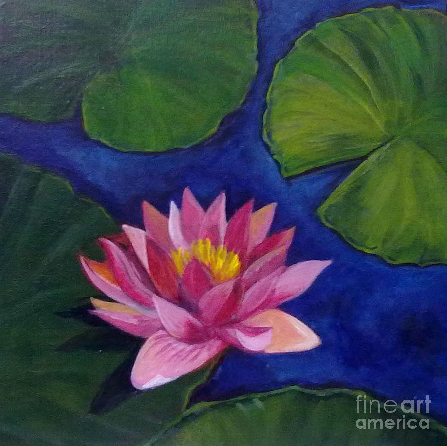 Lotus in a pond Painting by Asha Sudhaker Shenoy