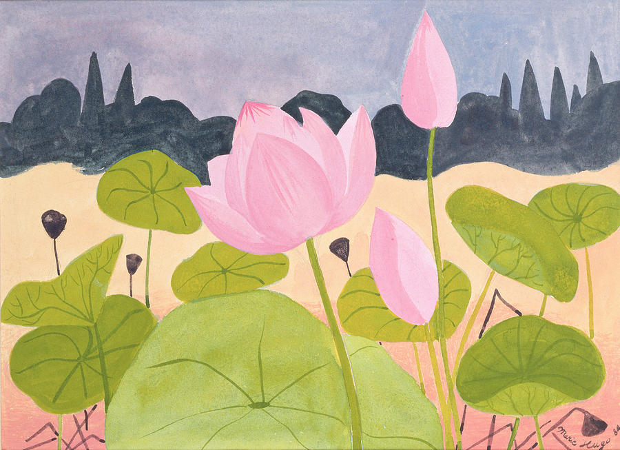Lotus in the Garrigue Painting by Marie Hugo