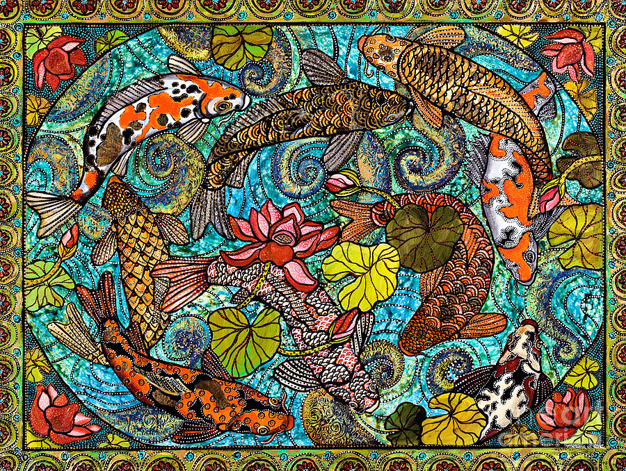 Lotus Koi Pond Painting by Melissa Cole