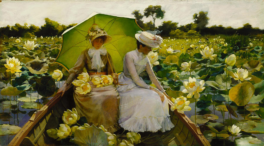 Lotus Lilies Painting by Charles Courtney Curran
