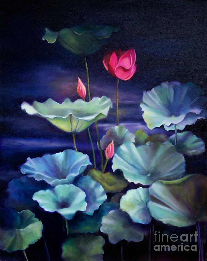 Lotus on Dark Water Painting by Marlene Book