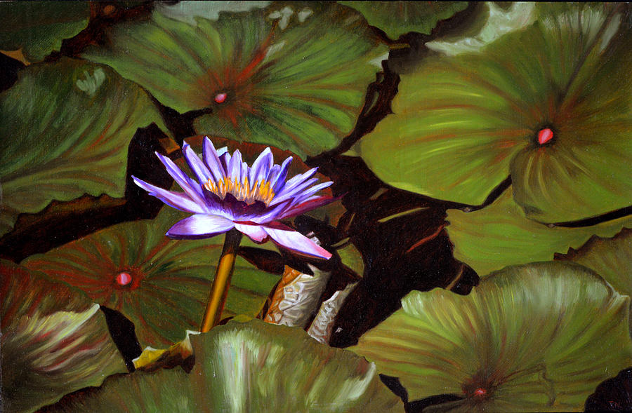 Lotus One Painting by Thu Nguyen