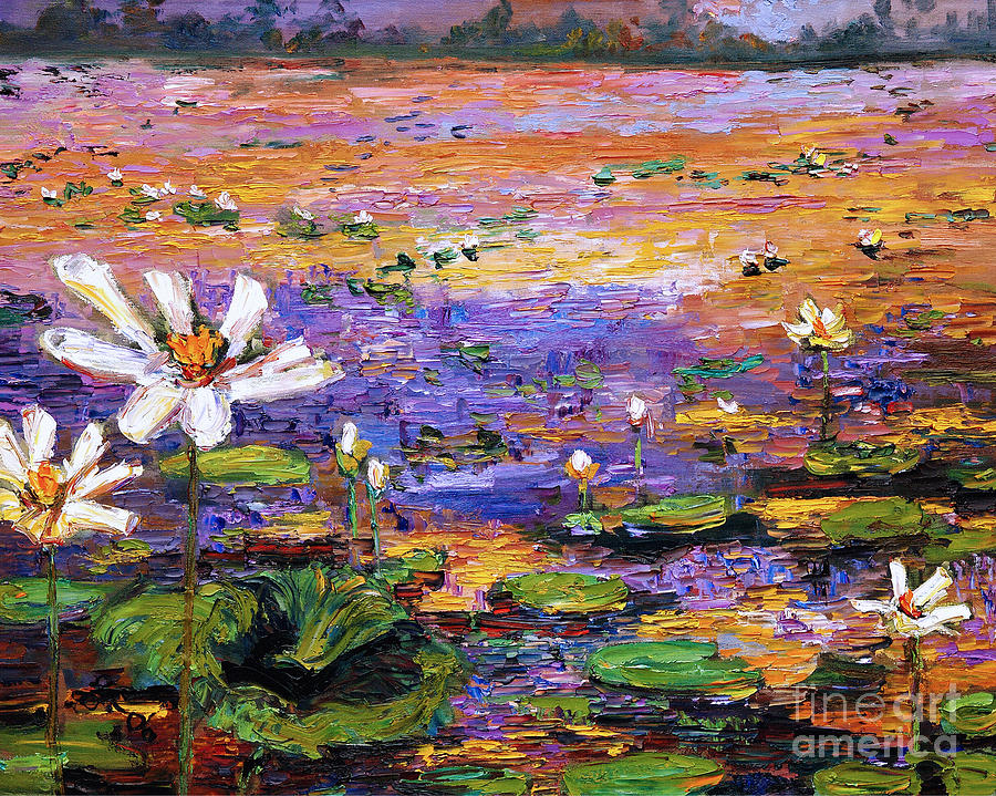 Lotus Pond Painting by Ginette Callaway