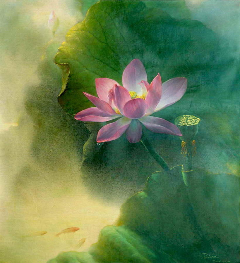 Lotus Pond Painting by Hongde Jiang