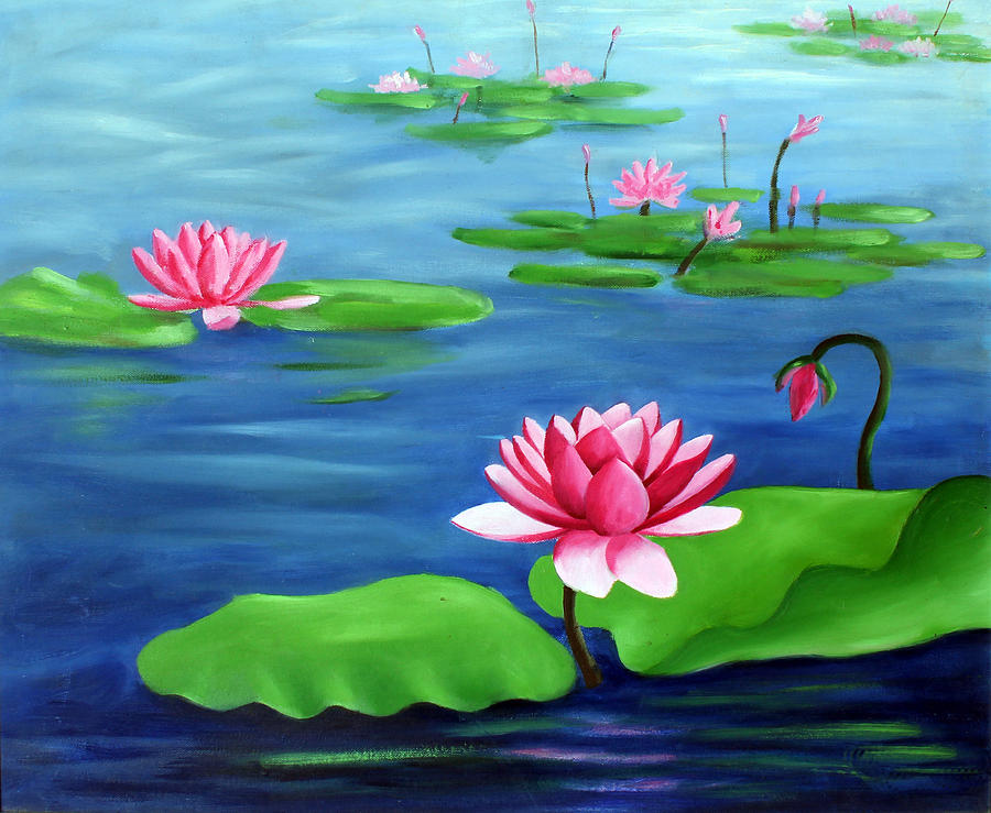 Flowers Still Life Painting - Lotus Pond by Suhas Guntuku