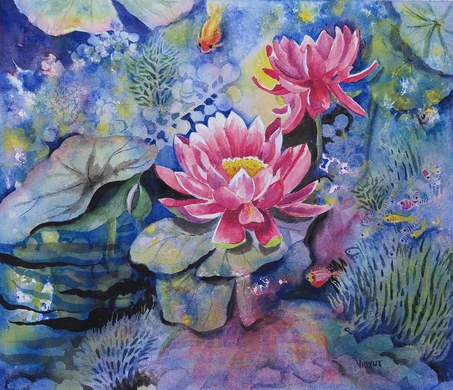 Nature Painting - Lotus Pond by Vidyut Singhal