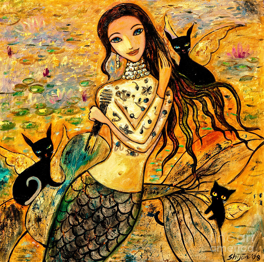 Mermaid Painting - Lotus Pool by Shijun Munns