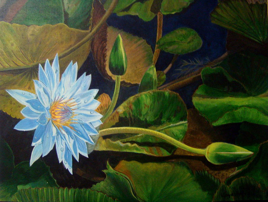 Flowers Still Life Painting - Lotus by Vijayashree Nataraja