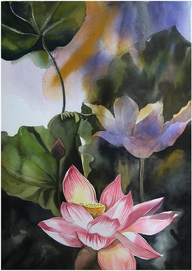 Lotus watercolor Mixed Media by Youme Art - Fine Art America