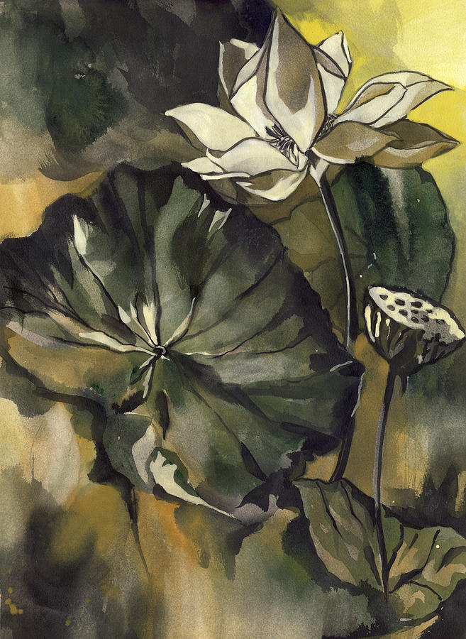 Lotus With Yellow Painting by Alfred Ng
