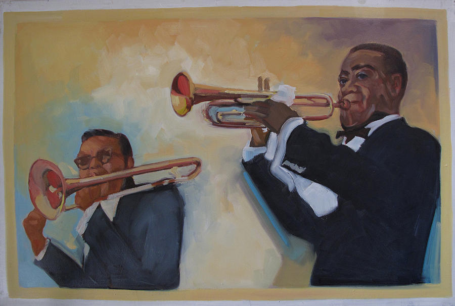 Louis Armstrong with Russell Big Chief Moore                       Painting by Suzanne Giuriati Cerny