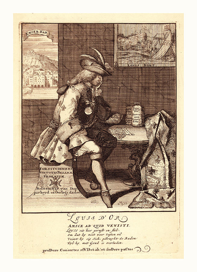 Vintage Drawing - Louis Dor, 1705, 1 Print  Etching., Print Shows Louis Xiv by English School