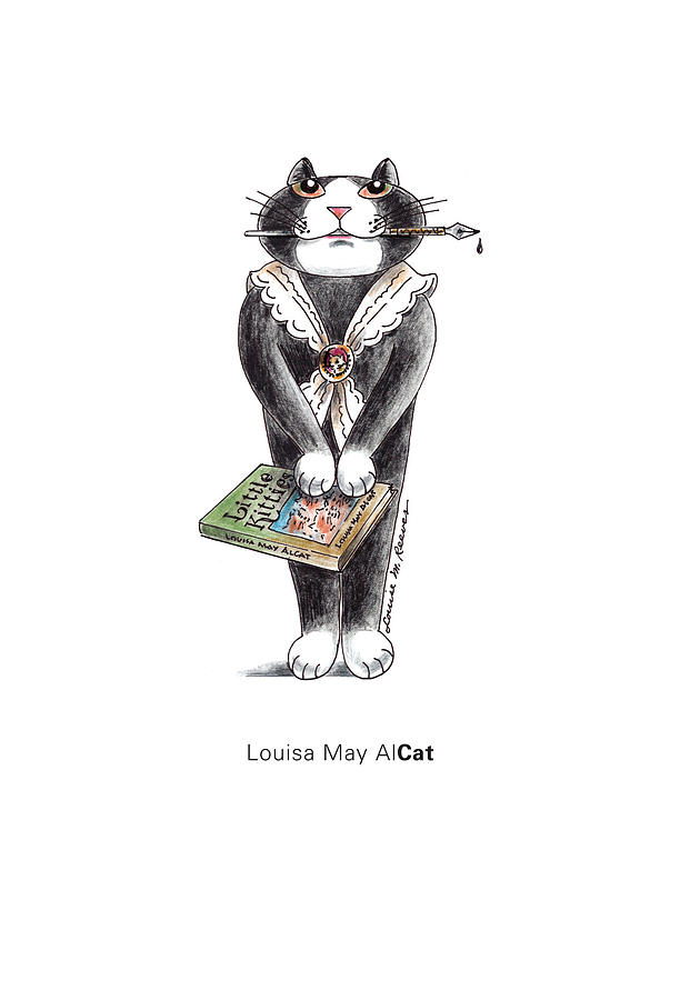 Little Women Drawing - Louisa May AlCAT by Louise McClain Reeves