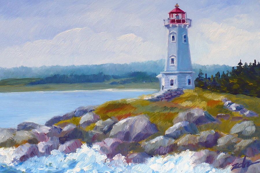 Louisbourg Lighthouse Painting by Janet Zeh