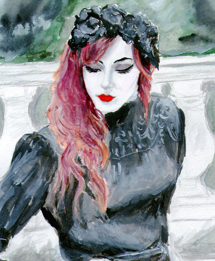 Louise in Black Flowers Painting by Sabina Mollot