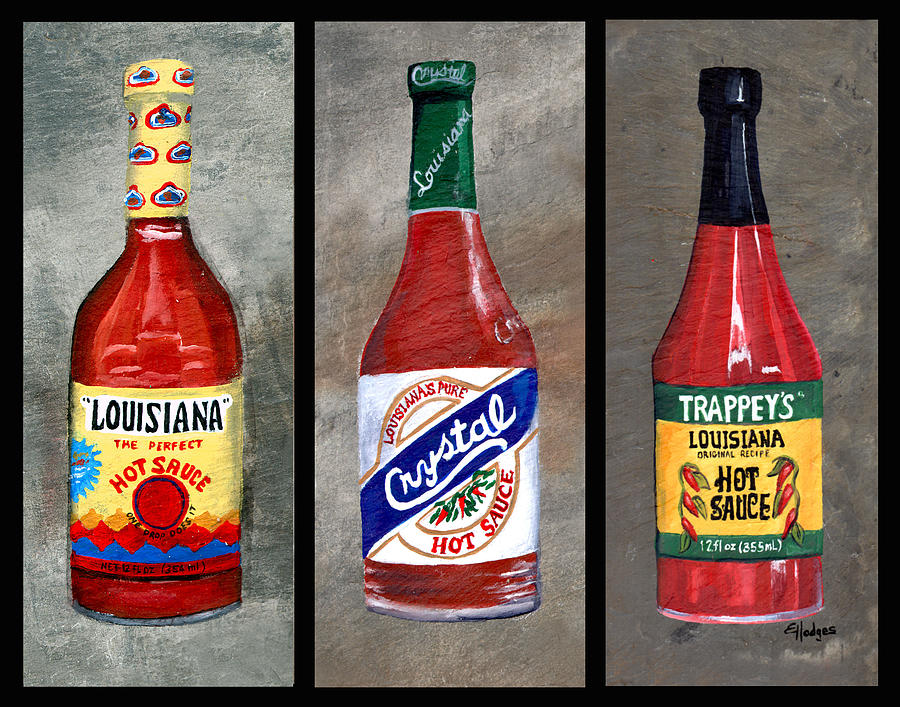 Three Louisiana Hot Sauce Bottles Slate Made With Original Art 