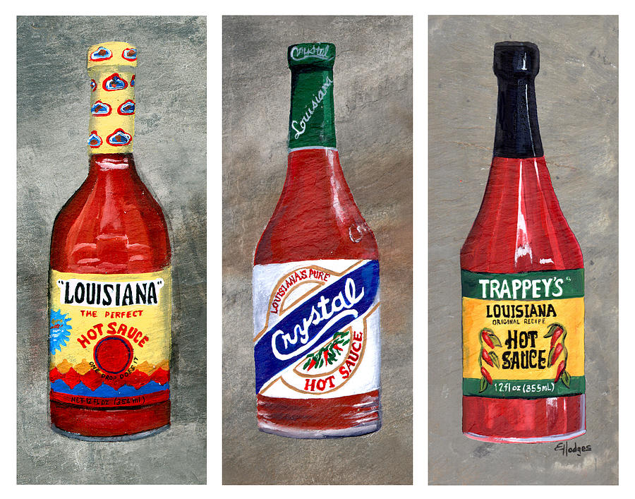 Louisiana Hot Sauce Trio White Painting by Elaine Hodges - Pixels