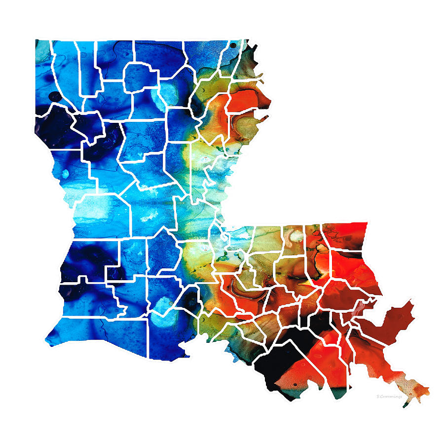 New Orleans Saints Painting - Louisiana Map - State Maps by Sharon Cummings by Sharon Cummings
