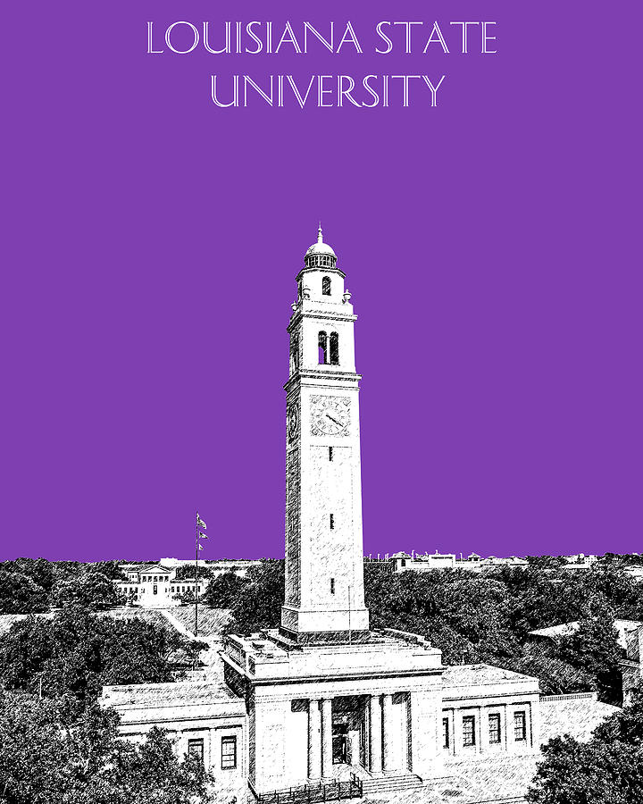Architecture Digital Art - Louisiana State University - Memorial Tower - Purple by DB Artist