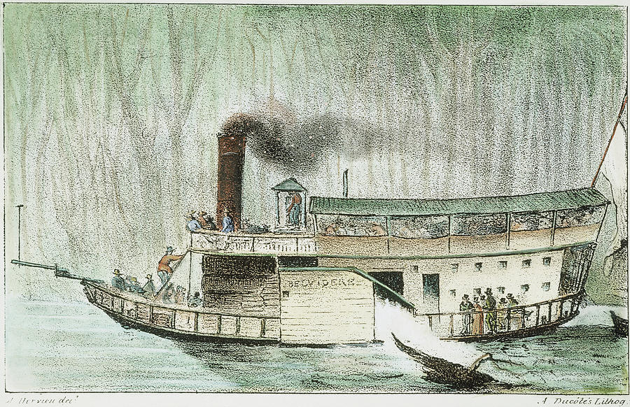 Louisiana Steamboat, 1832 Painting by Granger