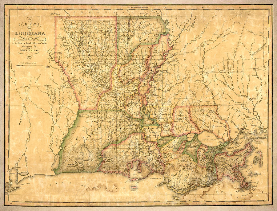Louisiana Map Photograph - Louisiana Vintage Antique Map by World Art Prints And Designs