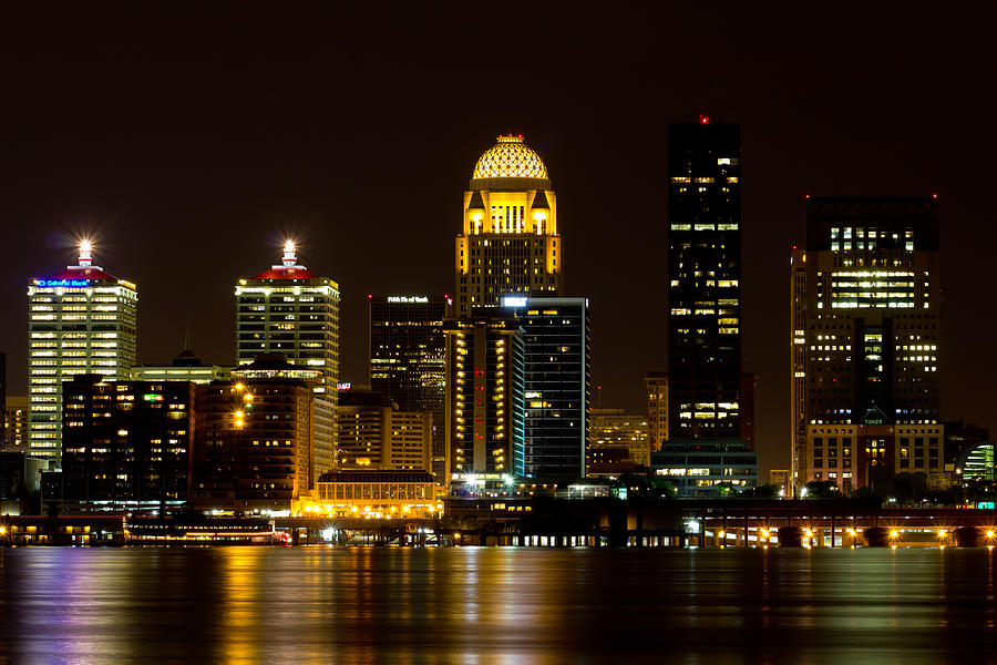 Louisville Skyline and River at Night  Photograph by John McGraw
