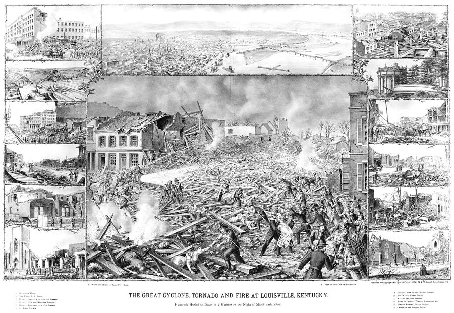 Louisville Tornado, 1890 Painting by Granger