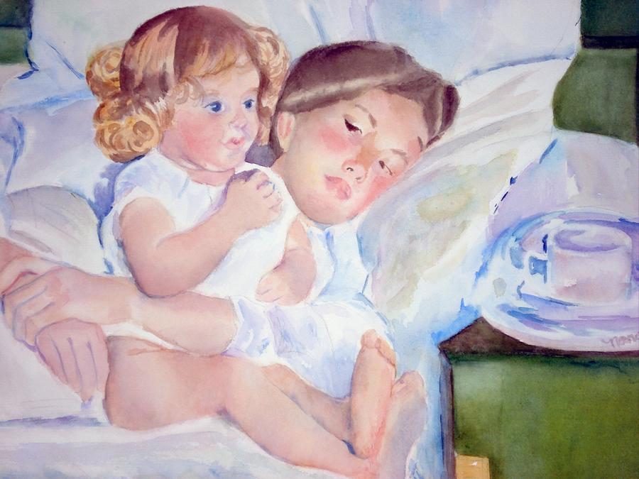 Mother And Baby Painting - Lounging in Bed by Nancy Pratt