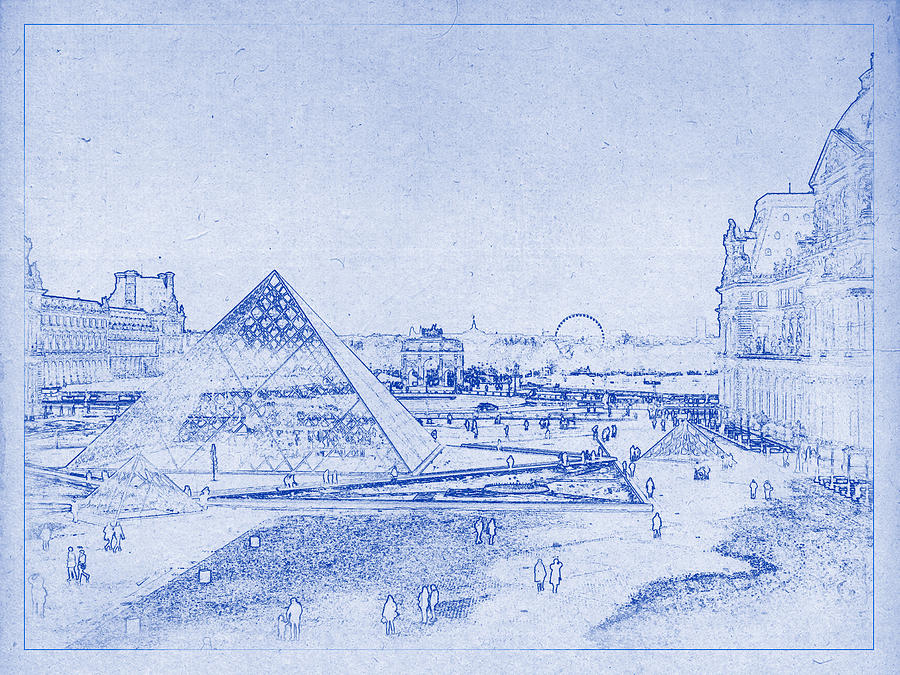 Louvre Photograph - Louvre and Paris Skyline Blueprint by Kaleidoscopik Photography