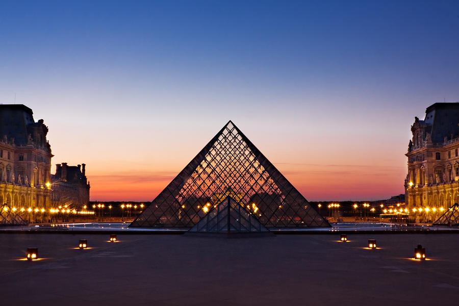 Louvre Photograph - Louvre Pyramid at Dusk / Paris by Barry O Carroll