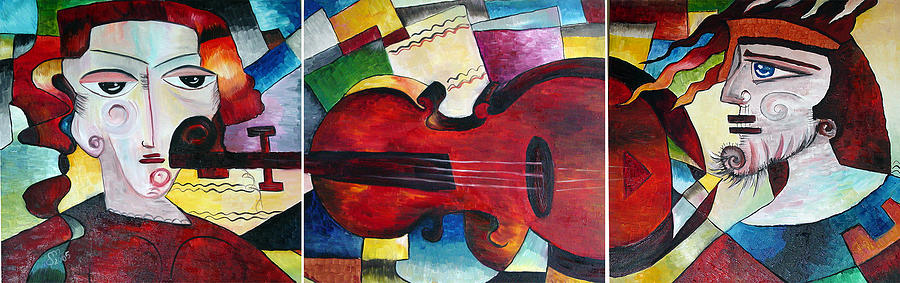 Love and Music Triptych Painting by Dorothy Maier