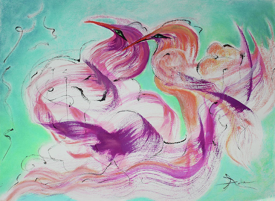 Abstract Expressionist Painting - Love Birds by Asha Carolyn Young
