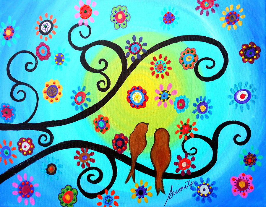 Cool Painting - Love Birds In Whimsyland by Pristine Cartera Turkus