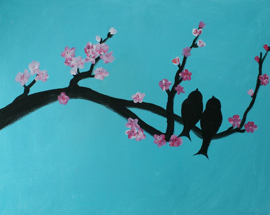 Love Birds on a Cherry Blossom Painting by Alma Yamazaki