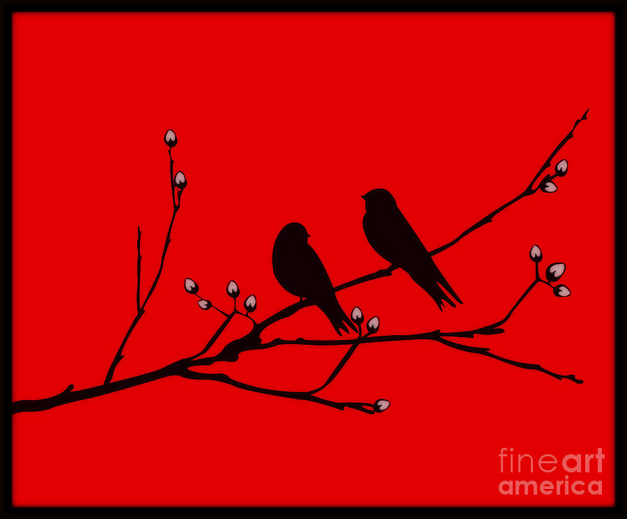 Love Birds on Pussywillow Digital Art by Mindy Bench