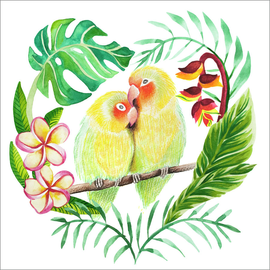 Love Birds Watercolour Tropical Placement Design Painting by MGL ...