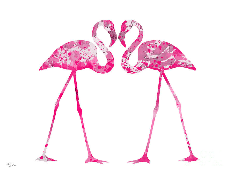 Flamingo Painting - Love Flamingos by Watercolor Girl
