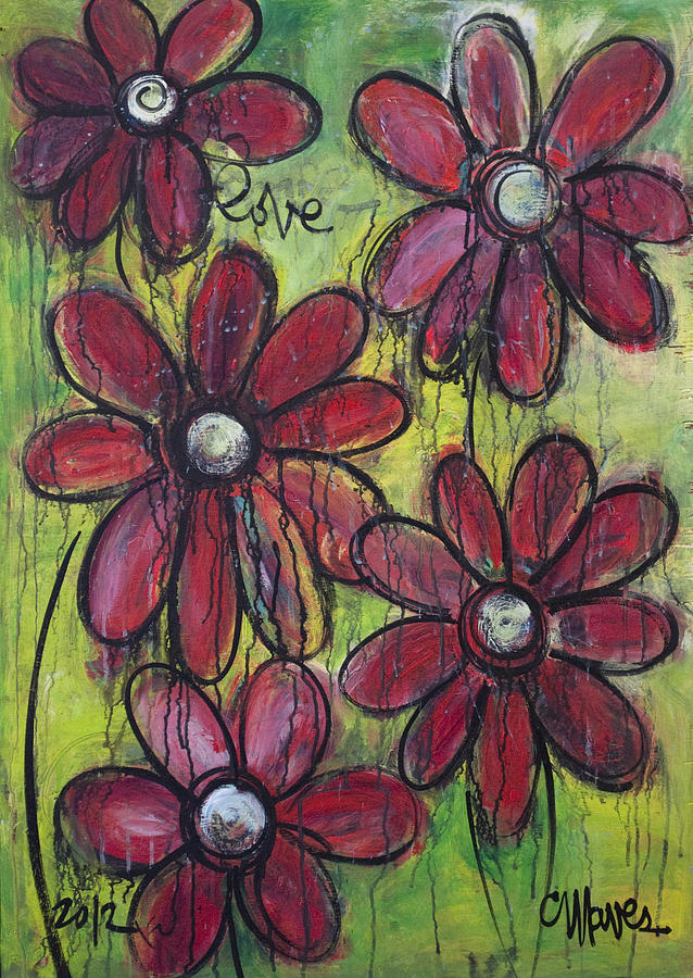 Love For Five Daisies Painting by Laurie Maves ART