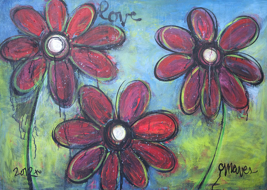 Love for Three Daisies Painting by Laurie Maves ART