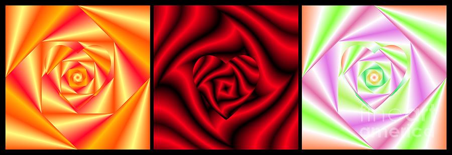 Rose Digital Art - Love in Disguise Heart of a Rose Triptych  by Rose Santuci-Sofranko