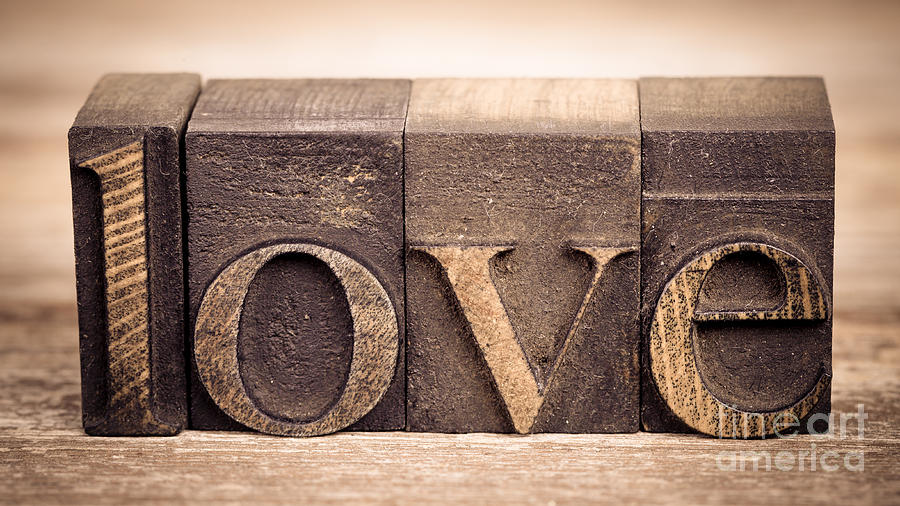 Typography Photograph - Love in printing blocks by Jane Rix