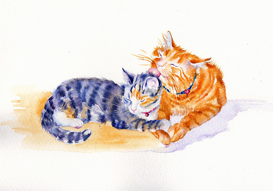 Cat Painting - Love is a touch by Debra Hall