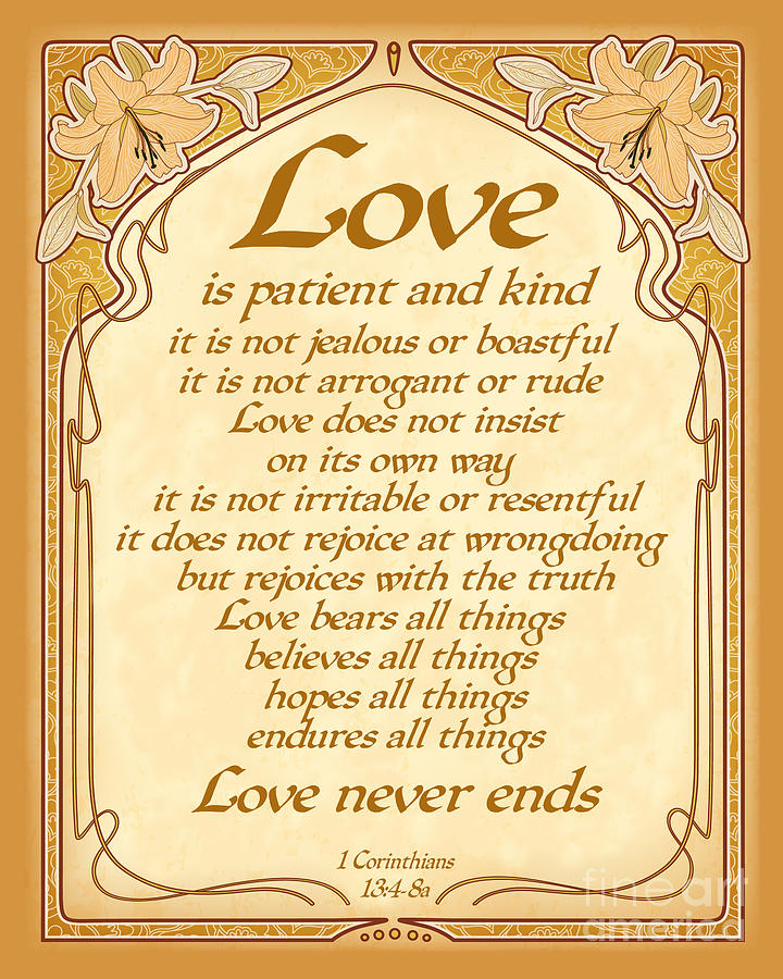Inspirational Digital Art - Love Is Patient - Gold Art Nouveau Style by Ginny Gaura