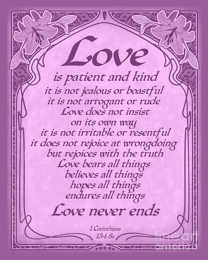 Inspirational Digital Art - Love Is Patient - Radiant Orchid Art Nouveau Style by Ginny Gaura