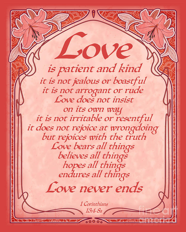 Love Is Patient - Red Art Nouveau Style Digital Art by Ginny Gaura