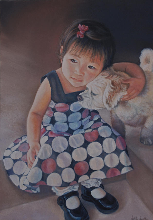 Portrait Painting - Love Makes the World Go Round by Holly Kallie